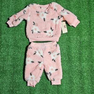 Cozy Pink Floral Baby Girl Matching Set